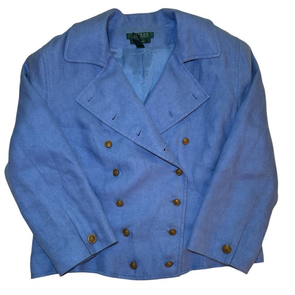 Lauren Ralph Lauren 100% Linen Double Breasted Blazer Military/Nautical Size 12 - Picture 12 of 14